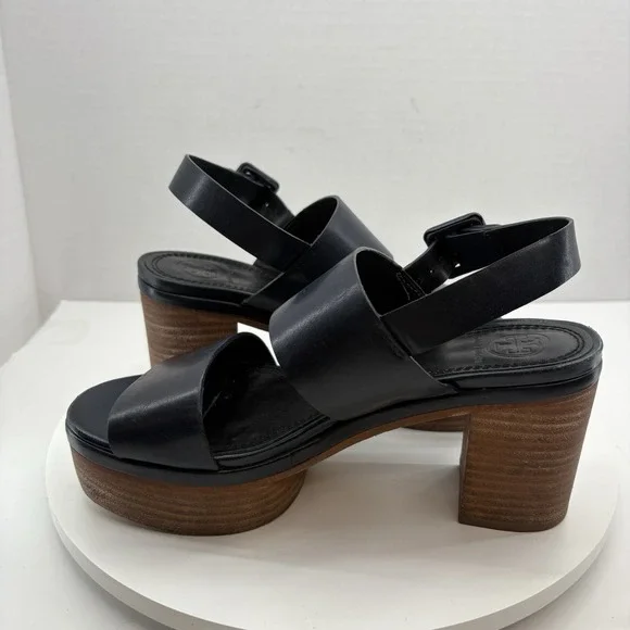 Tory Burch Solana Platform Sandals‎ Women's Size 5.5 Navy Blue Leather Strap - Picture 2 of 16